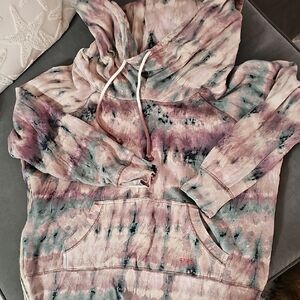 PEACE LOVE WORLD Tie-Dye Hoodie in Purple and Blue